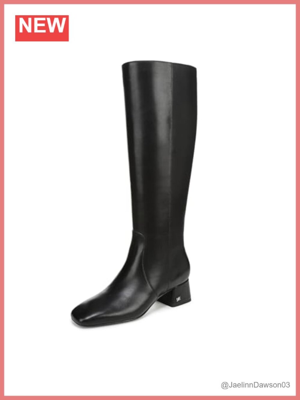Knee High Block Heel Boots Square Toe Zipper Leather